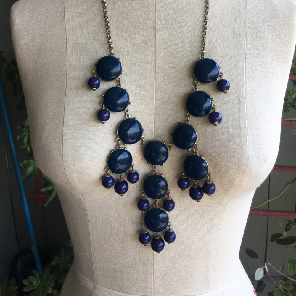 Navy Plastic and Silver Necklace on Silver Chain